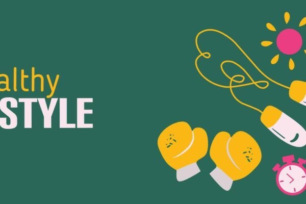 Healthy lifestyle habits including exercise, hydration, mindful eating, and balanced living